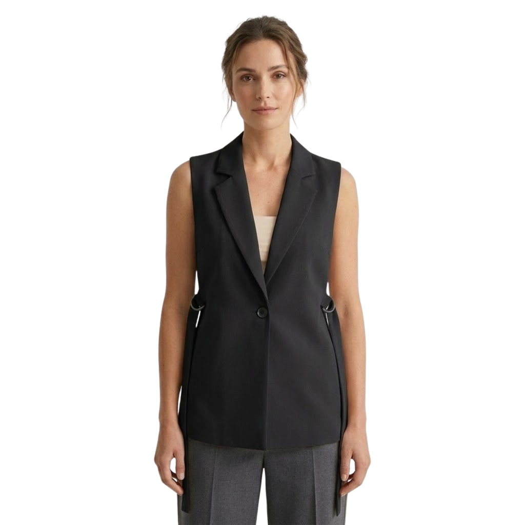 Women's Sleeveless Button Suit Vest | Side Slit Tailored Waistcoat