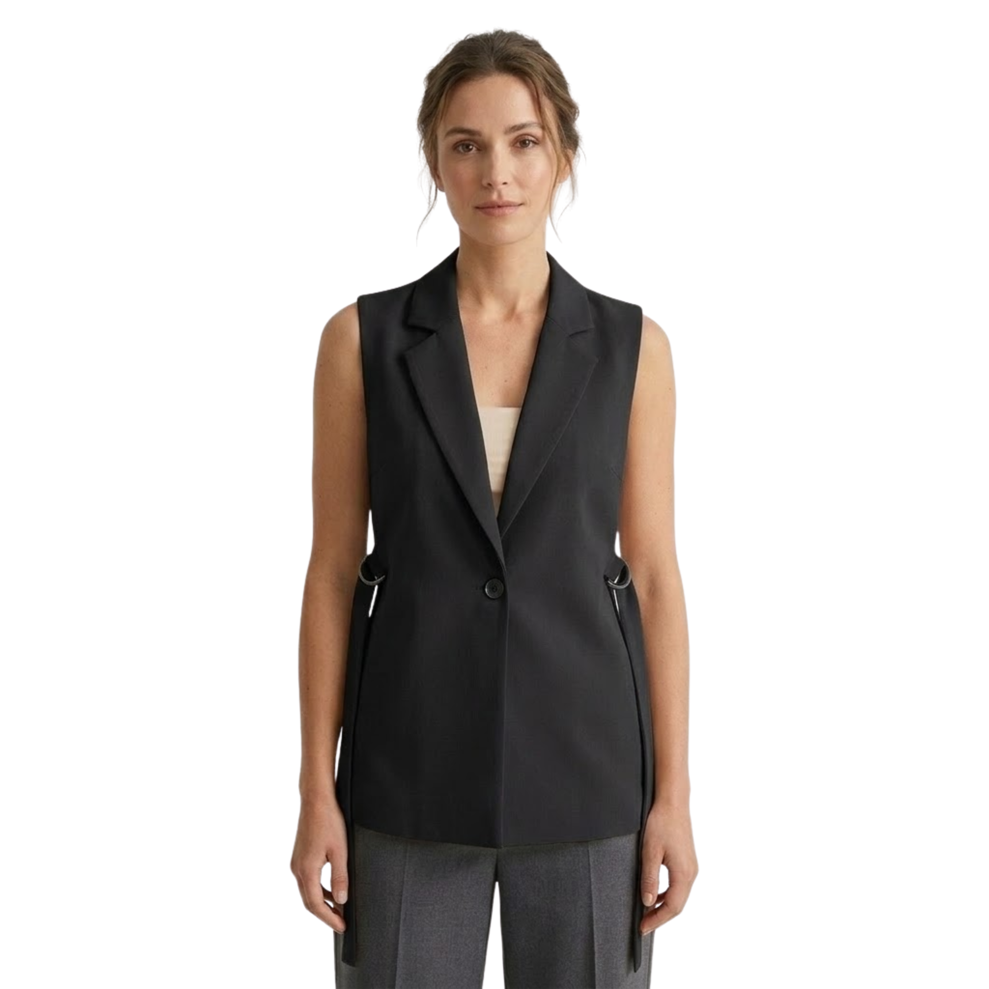 Women's Sleeveless Button Suit Vest | Side Slit Tailored Waistcoat
