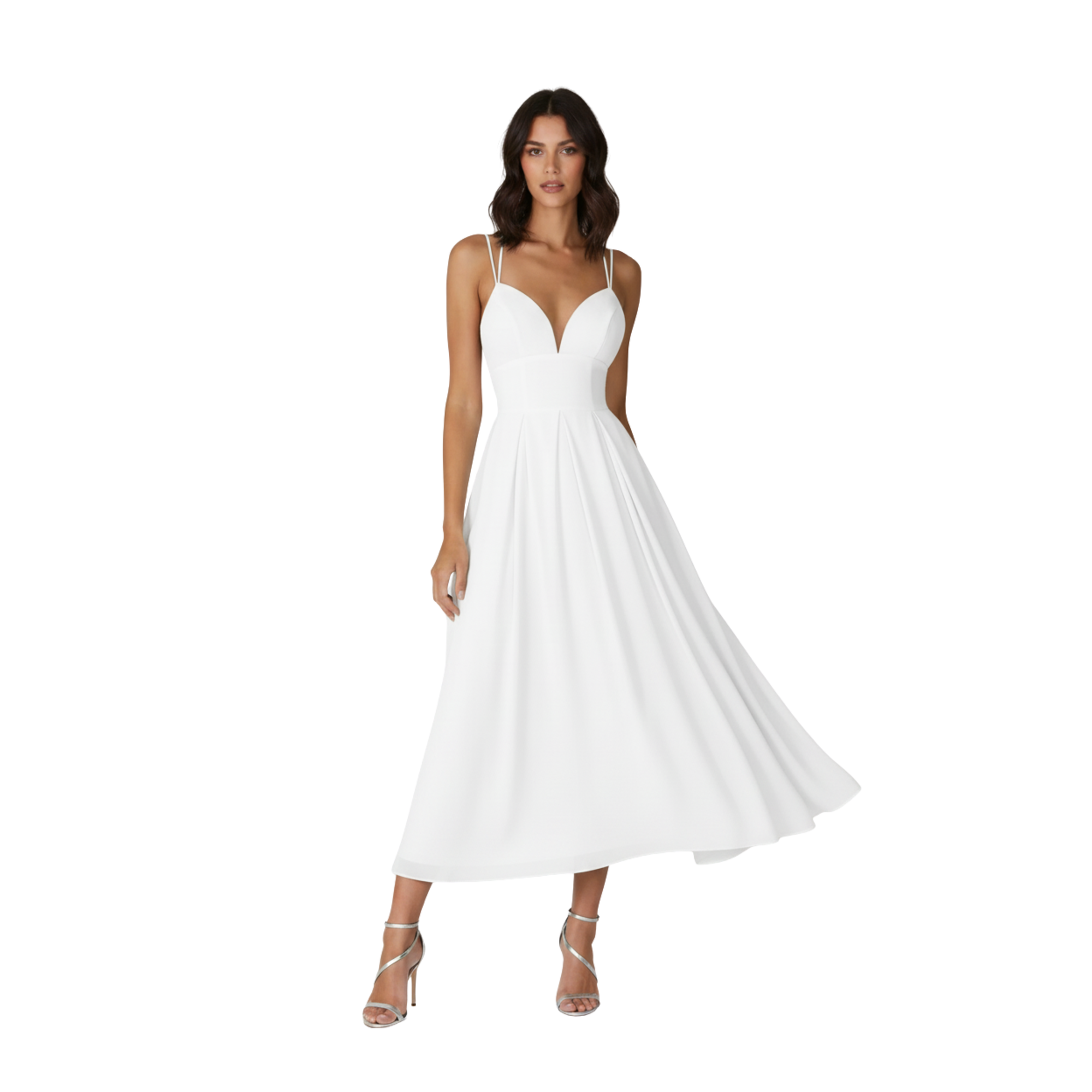 Women's V-Neck Strappy Maxi Dress - A-Line Linen Blend Gown