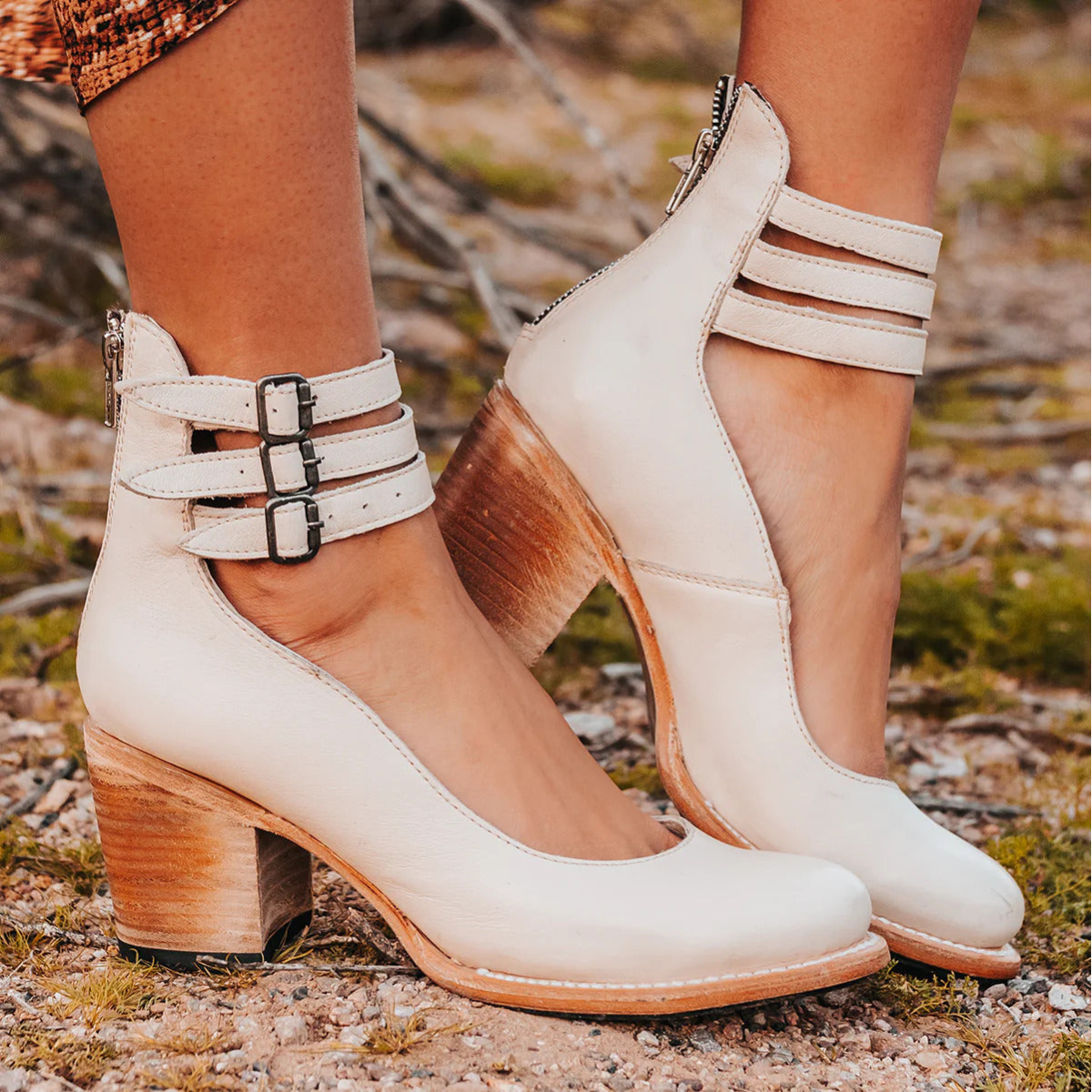 Women's Heeled Ankle Boots - Leather Zip Booties