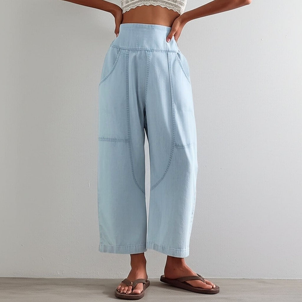 Women's Relaxed Linen Pants - Cropped Wide Leg Trousers