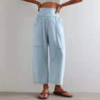 Women's Relaxed Linen Pants - Cropped Wide Leg Trousers