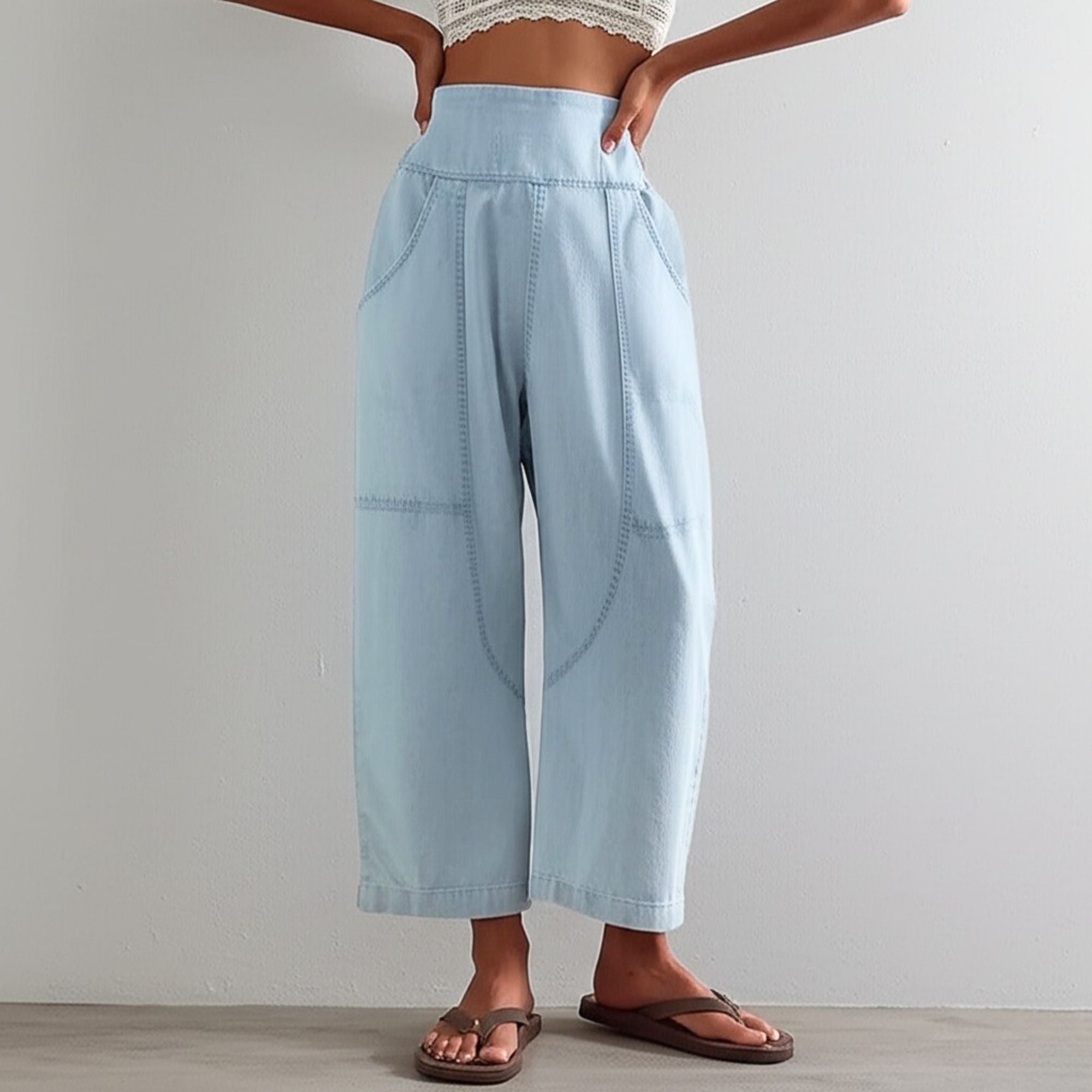 Women's Relaxed Linen Pants - Cropped Wide Leg Trousers