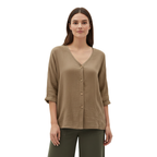 Women's V-Neck Button Blouse | Linen Cotton 3/4 Sleeve Top