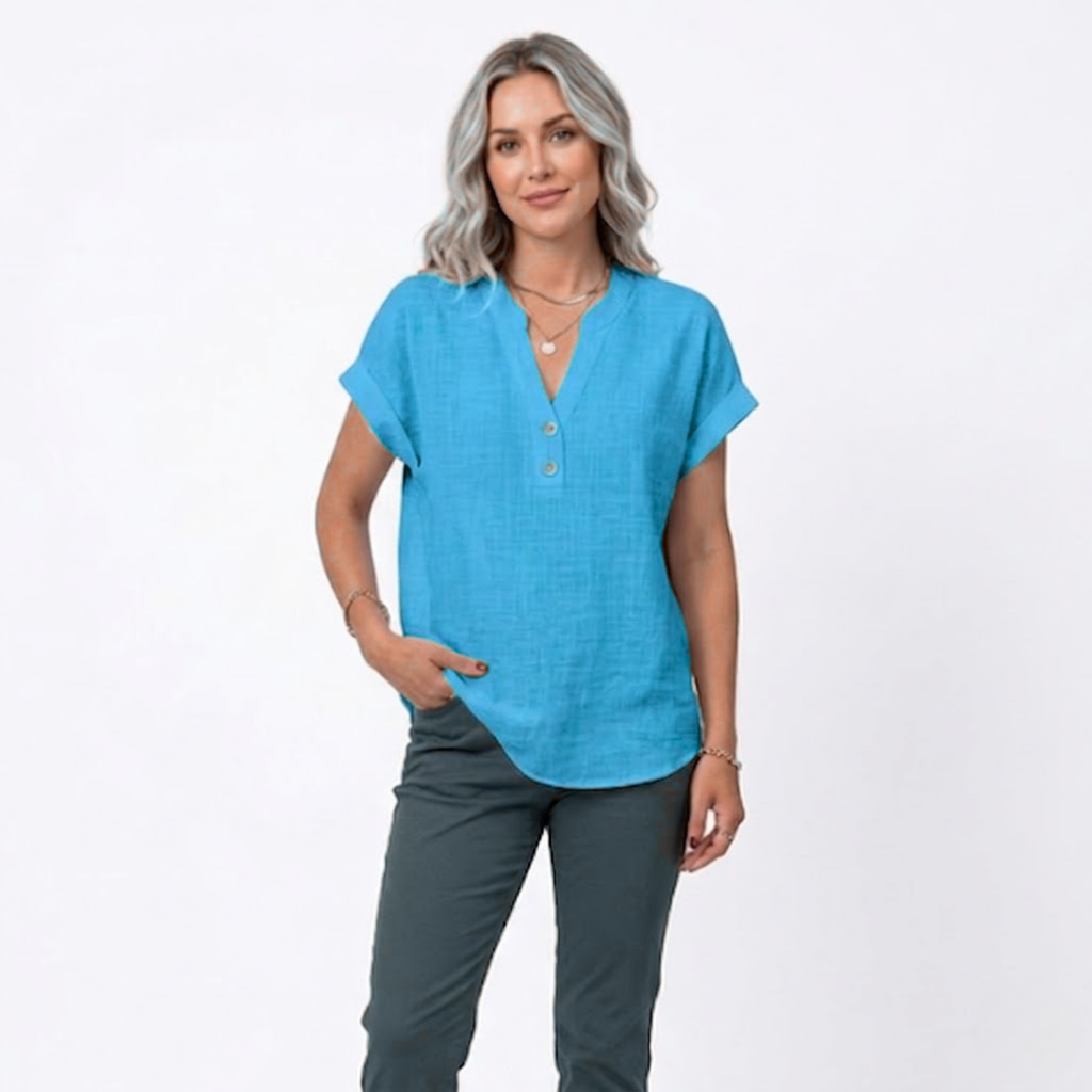 Women's V-Neck Cotton Linen Blouse | Short Sleeve Summer Top