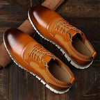 Men's Leather Casual Shoes - Lace Up Handstitched Trainers