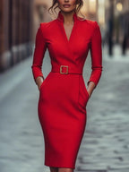 Women's Autumn Elegance Midi Dress Flattering Waist Design for Chic Cocktail Gatherings
