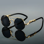 Men's Vintage Sunglasses - Round Gold Frame with Wood Temples