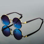 Men's Round Sunglasses - Gold Frame Teal Lens Shades