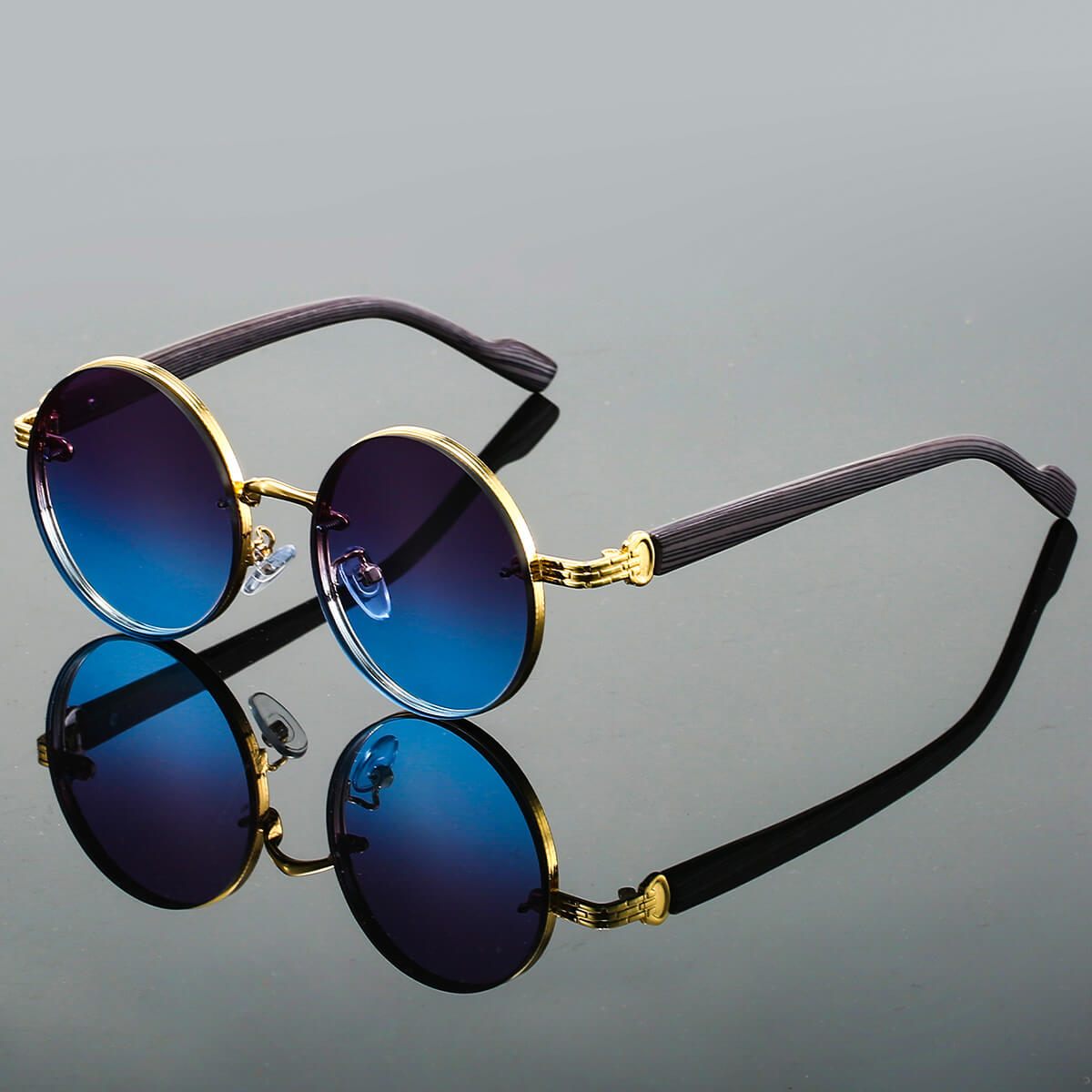 Men's Round Sunglasses - Gold Frame Teal Lens Shades
