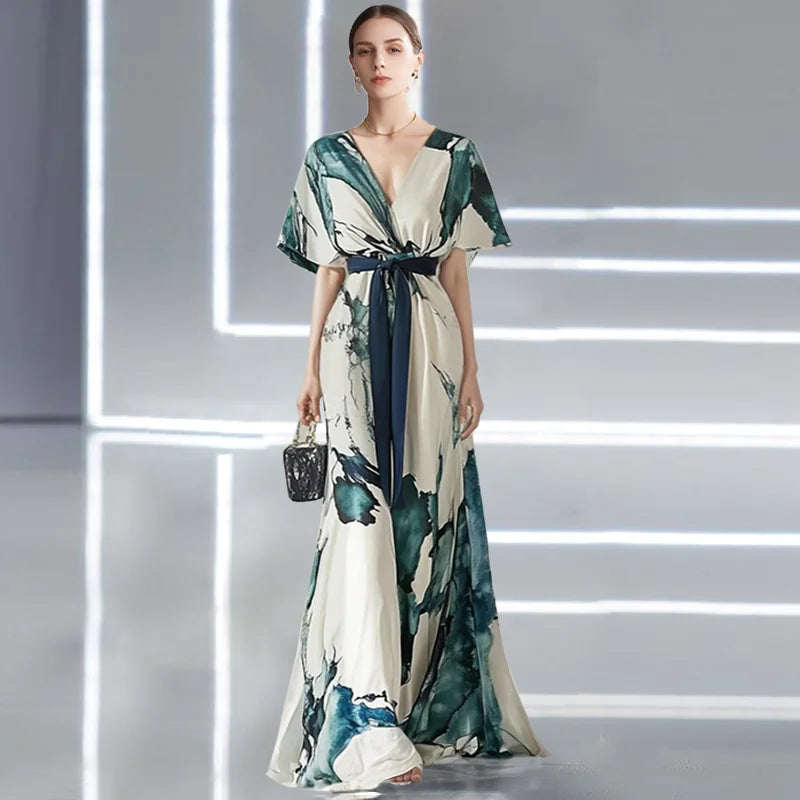 Women's Bohemian Floral Maxi Dress | Deep V-Neck Summer Wedding Guest Dress