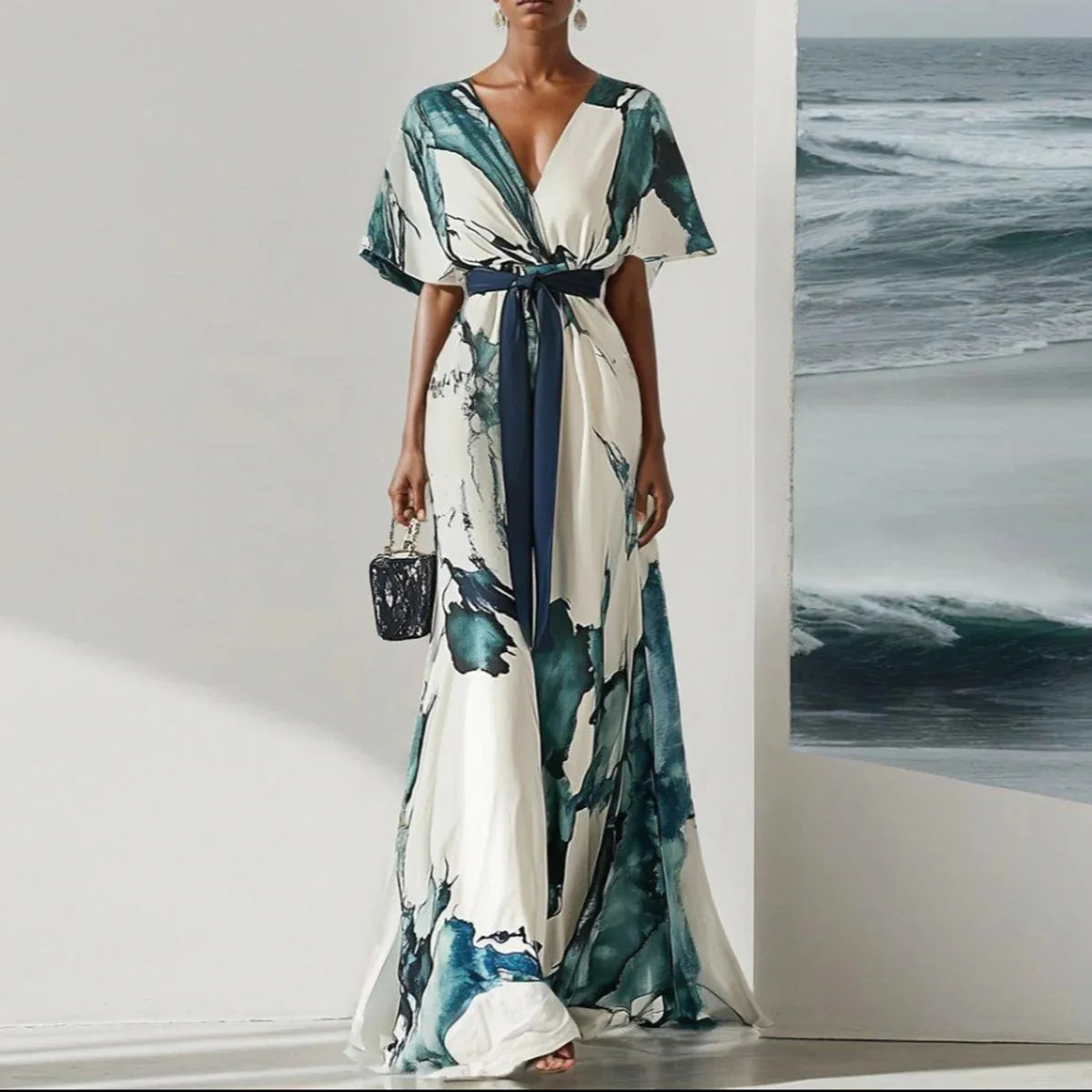 Women's Bohemian Floral Maxi Dress | Deep V-Neck Summer Wedding Guest Dress