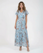 Women's Floral Maxi Dress Elegant Ruffle Sleeves for Summer Events