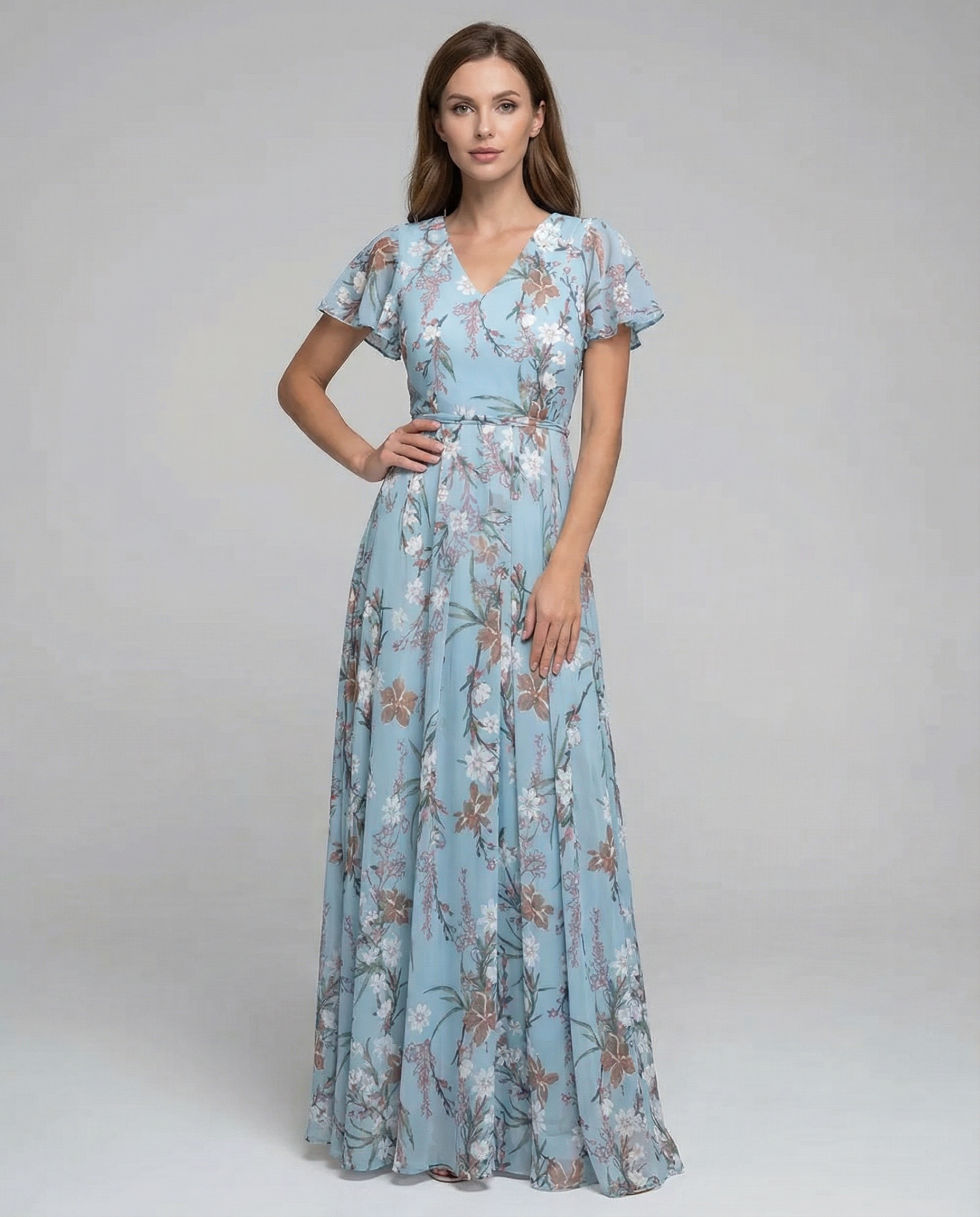 Women's Floral Maxi Dress Elegant Ruffle Sleeves for Summer Events