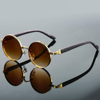 Men's Round Sunglasses - Gold Frame Teal Lens Shades