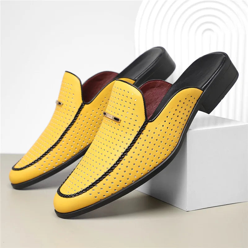 Men's Leather Slides - Slip On Mule Loafers