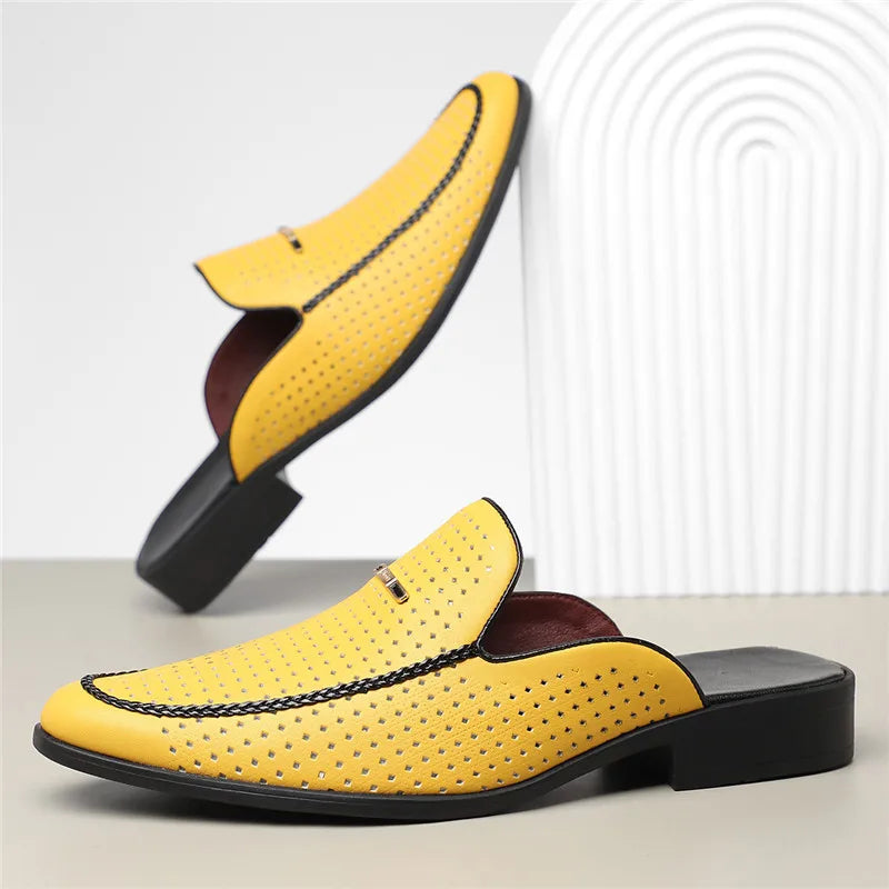 Men's Leather Slides - Slip On Mule Loafers