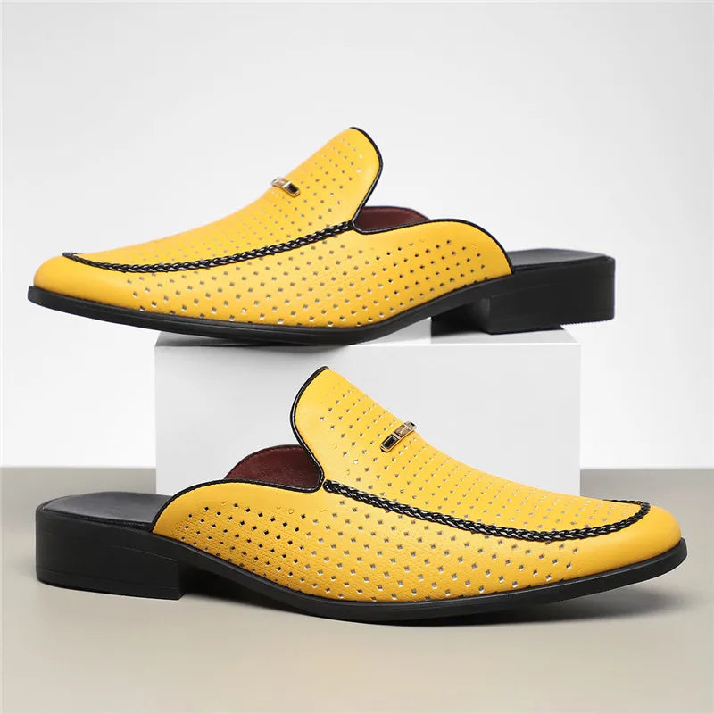 Men's Leather Slides - Slip On Mule Loafers