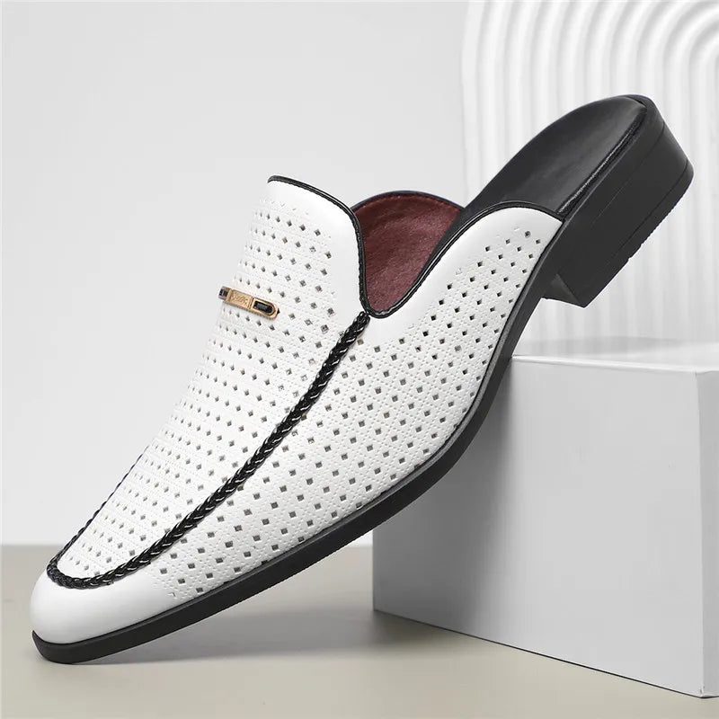 Men's Leather Slides - Slip On Mule Loafers