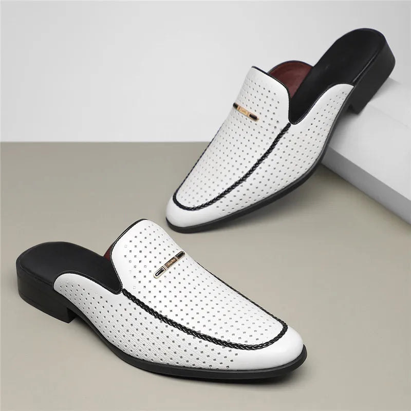 Men's Leather Slides - Slip On Mule Loafers