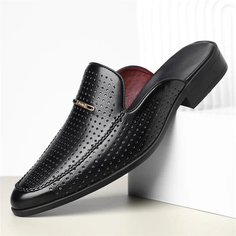 Men's Leather Slides - Slip On Mule Loafers