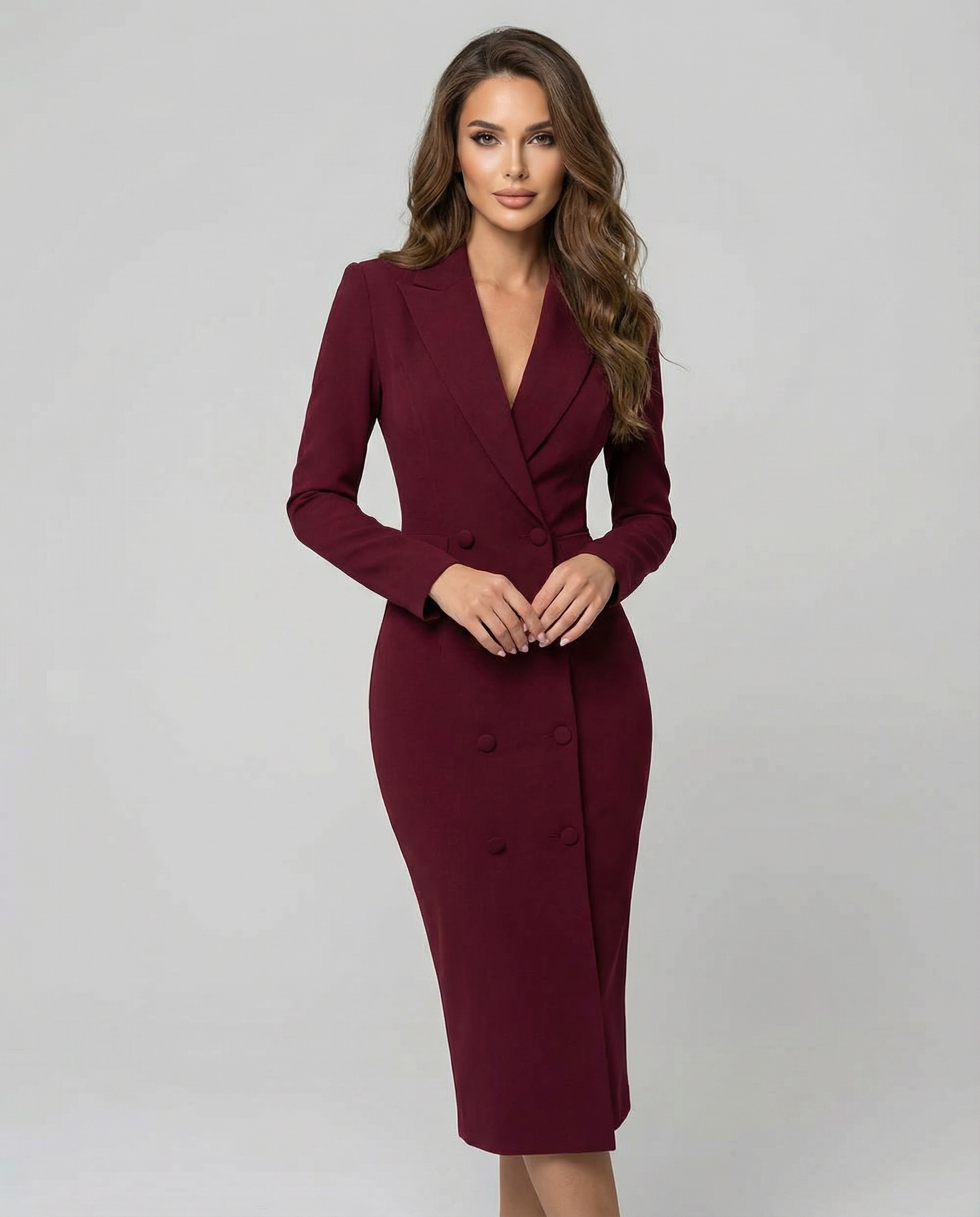 Women's Chic Burgundy Blazer Dress - Tailored Minimalist Style