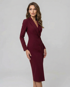 Women's Chic Burgundy Blazer Dress - Tailored Minimalist Style