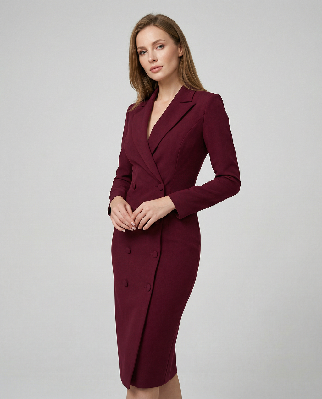 Women's Chic Burgundy Blazer Dress - Tailored Minimalist Style