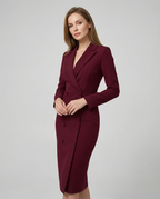 Women's Chic Burgundy Blazer Dress - Tailored Minimalist Style
