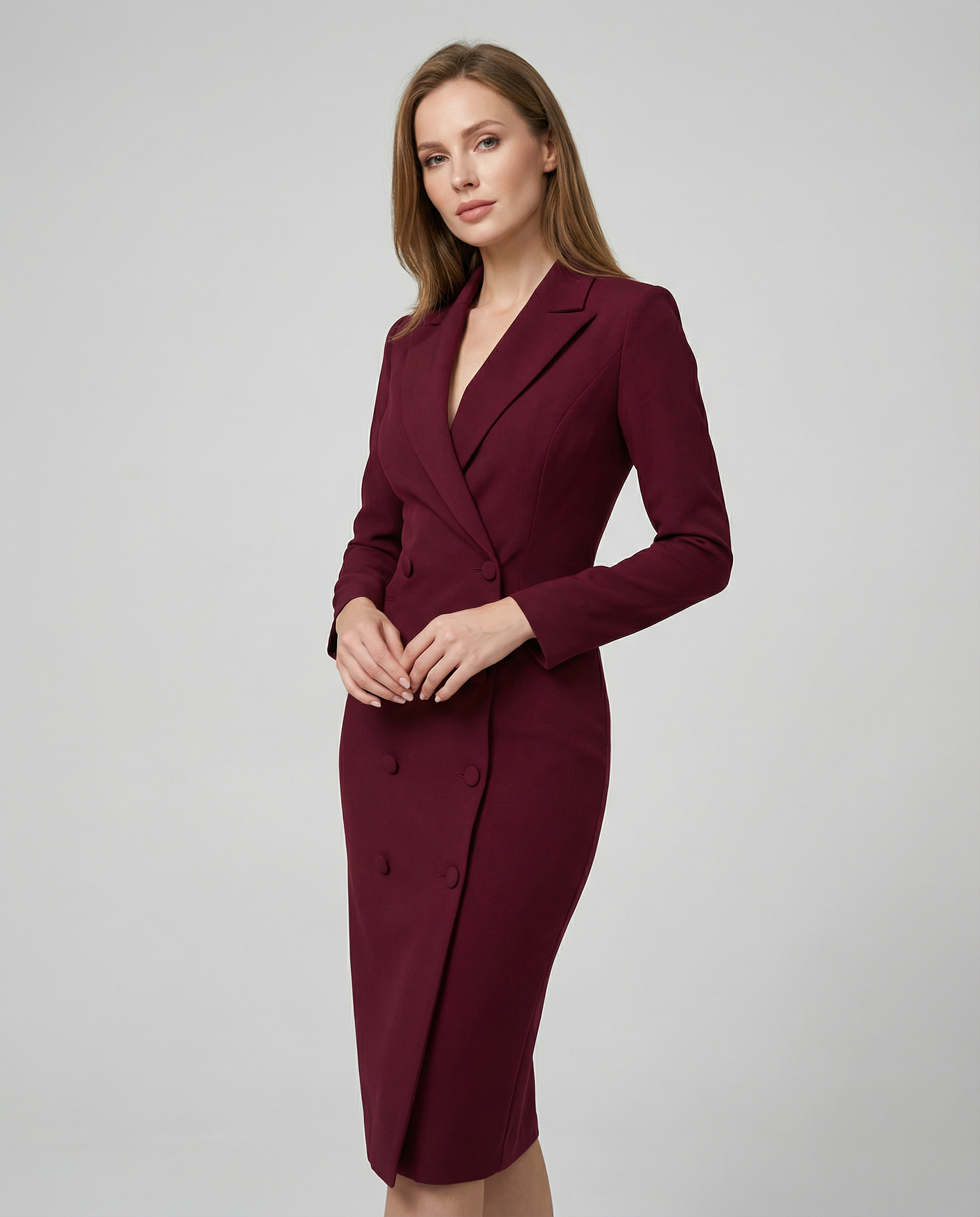 Women's Chic Burgundy Blazer Dress - Tailored Minimalist Style