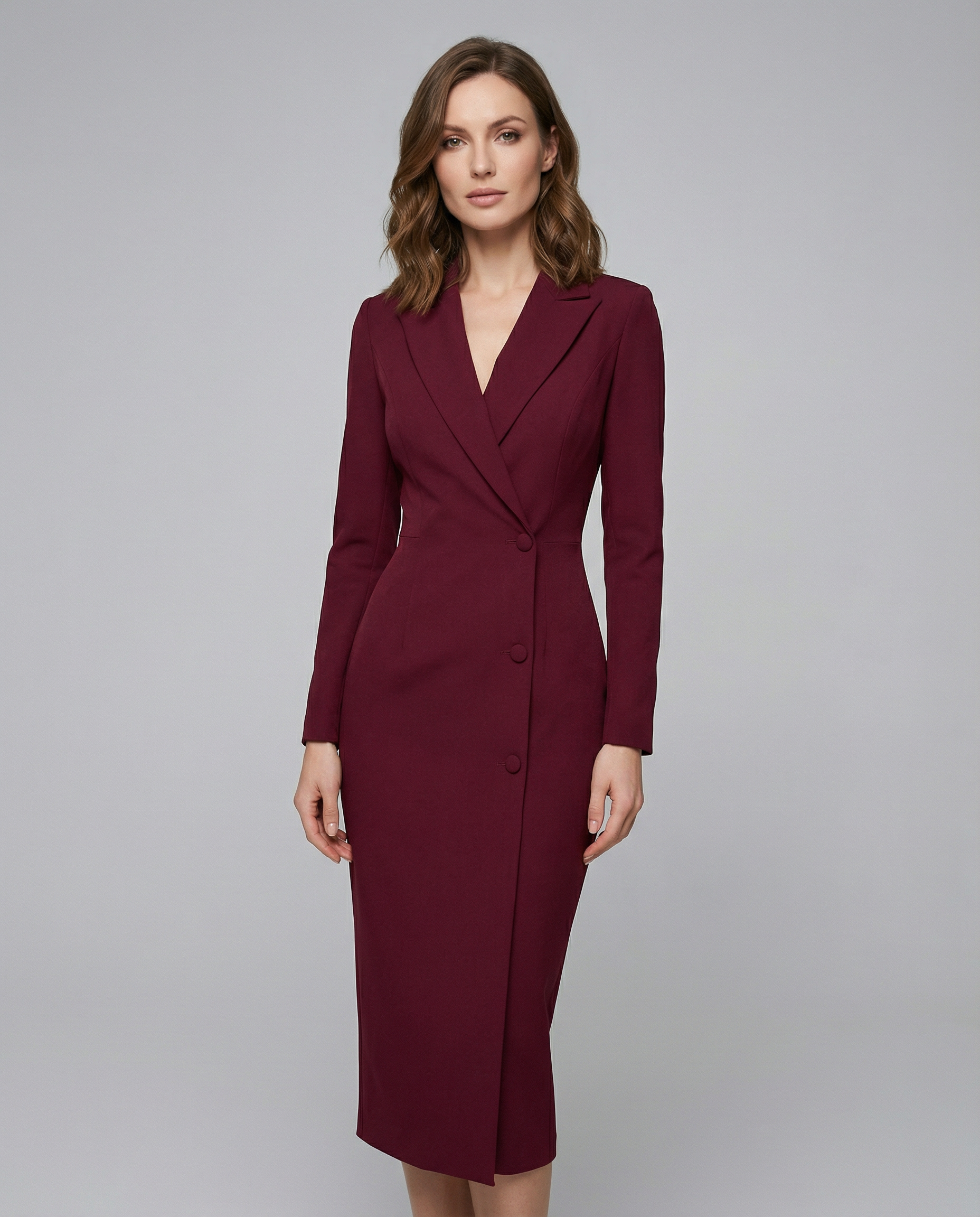 Women's Chic Burgundy Blazer Dress - Tailored Minimalist Style