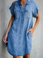 Women's Denim Shirt Dress | Relaxed Fit with Functional Pockets