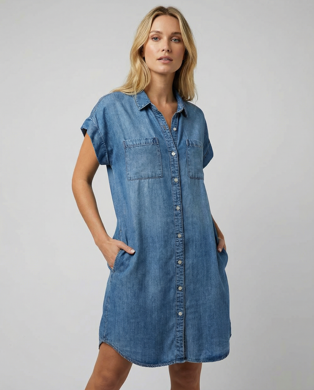 Women's Denim Shirt Dress | Relaxed Fit with Functional Pockets
