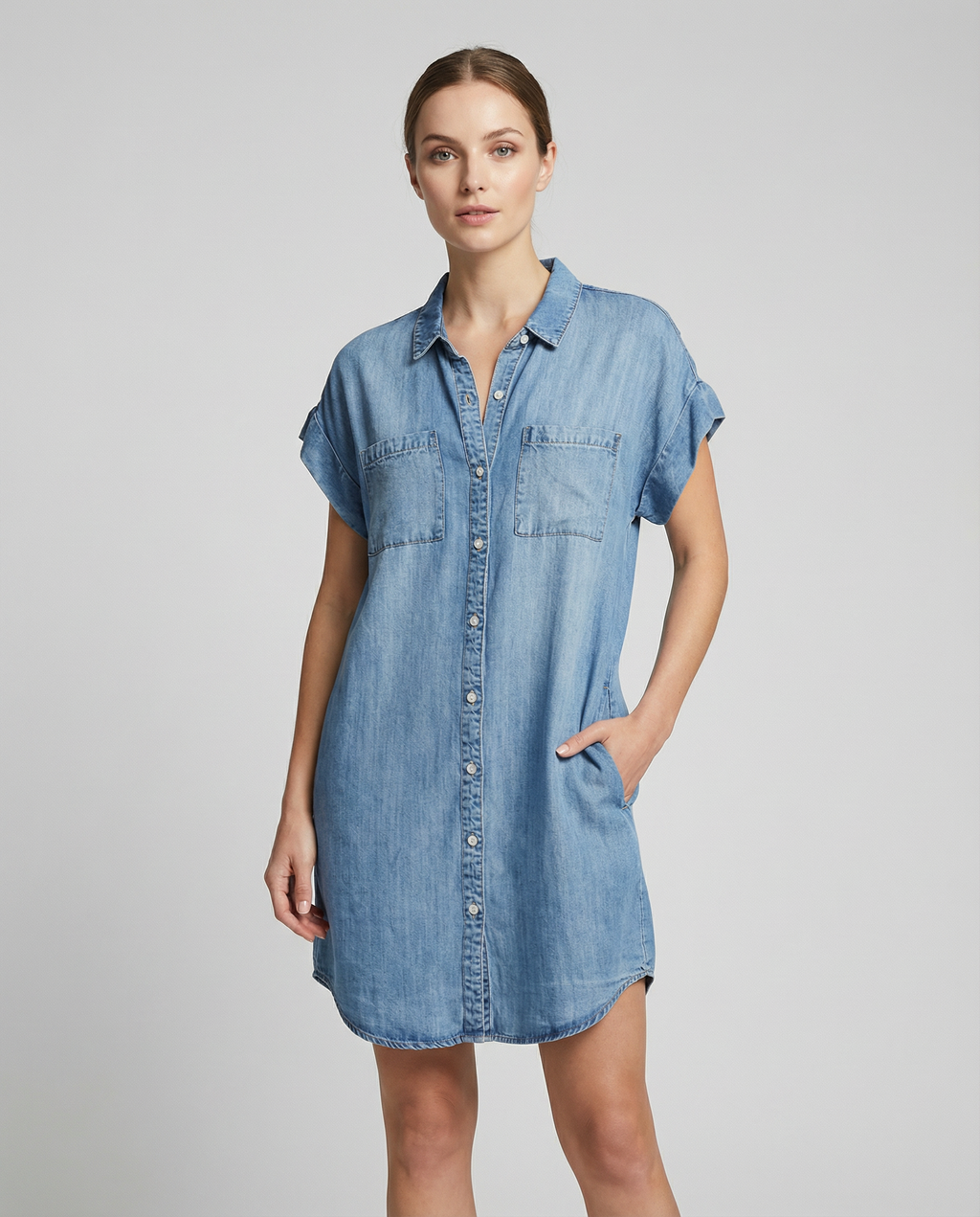 Women's Denim Shirt Dress | Relaxed Fit with Functional Pockets