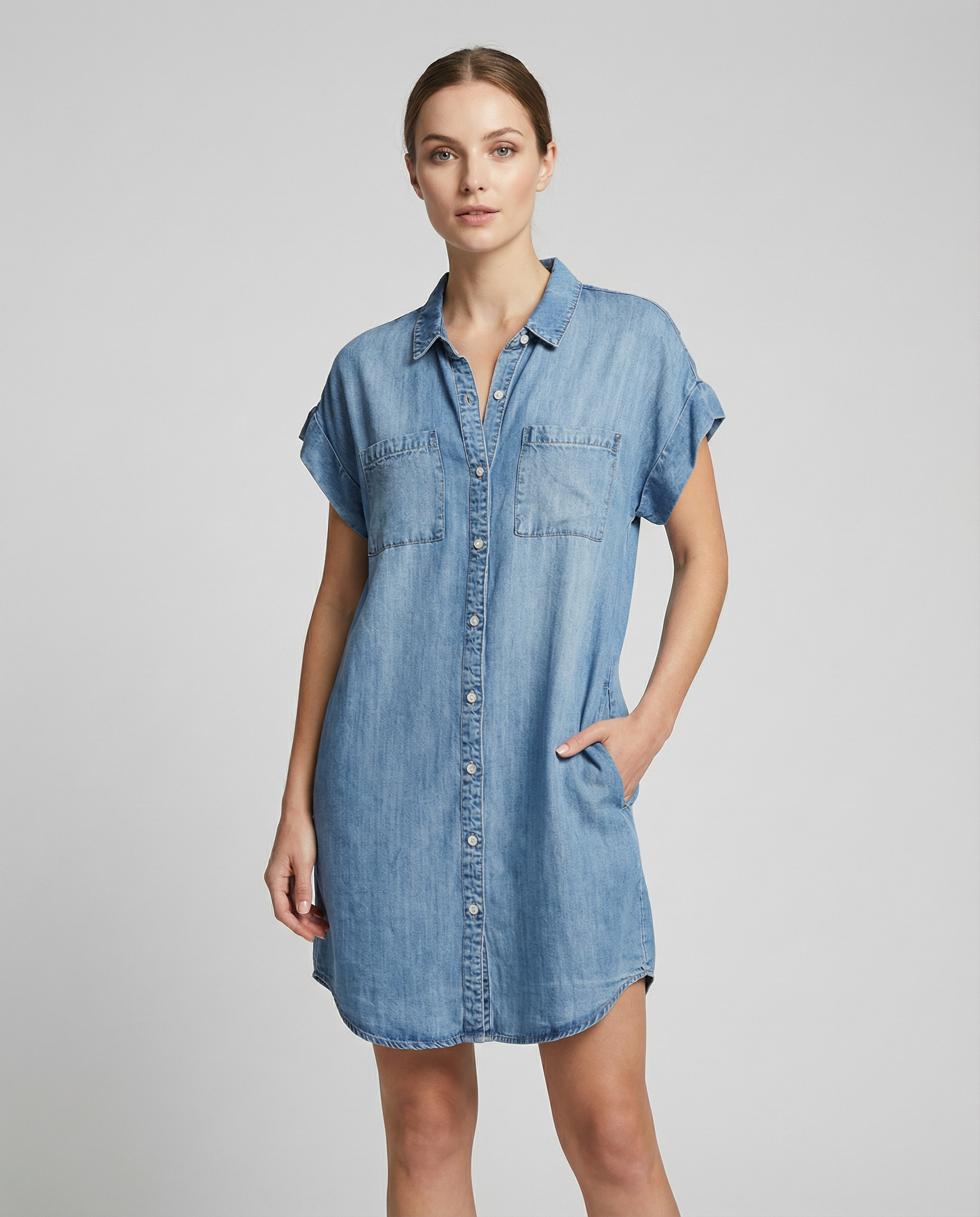 Women's Denim Shirt Dress | Relaxed Fit with Functional Pockets
