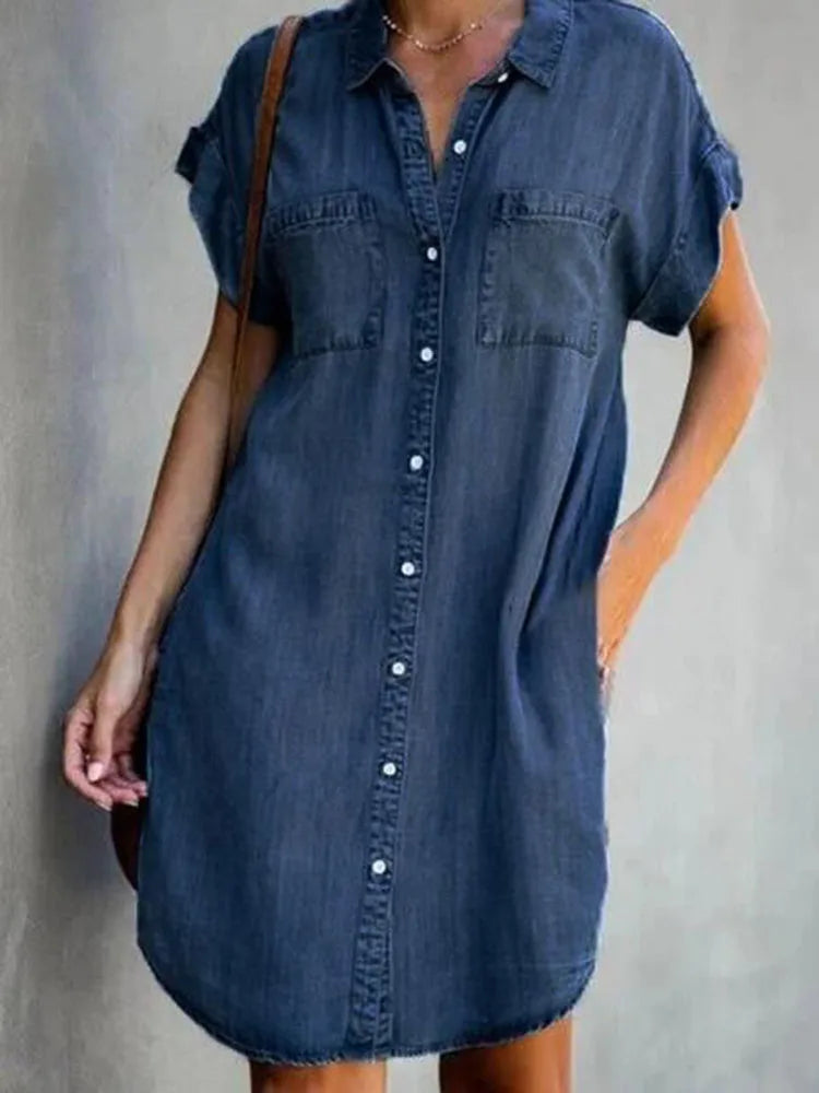 Women's Denim Shirt Dress | Relaxed Fit with Functional Pockets