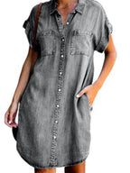 Women's Denim Shirt Dress | Relaxed Fit with Functional Pockets