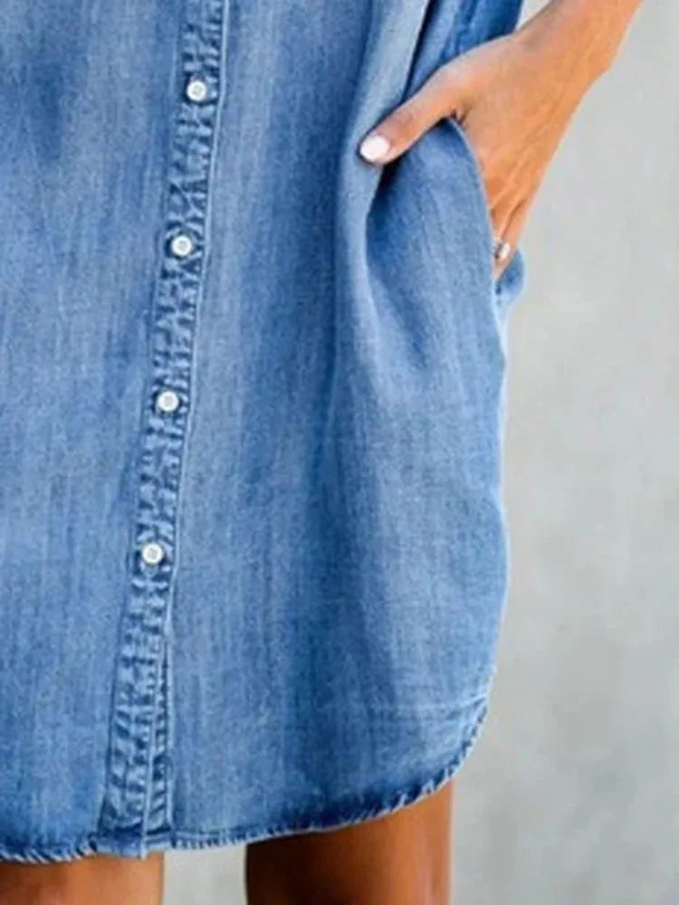 Women's Denim Shirt Dress | Relaxed Fit with Functional Pockets