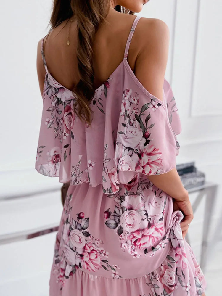 Women's Floral Chiffon Mini Dress Off-Shoulder Summer Style for Wedding Guests