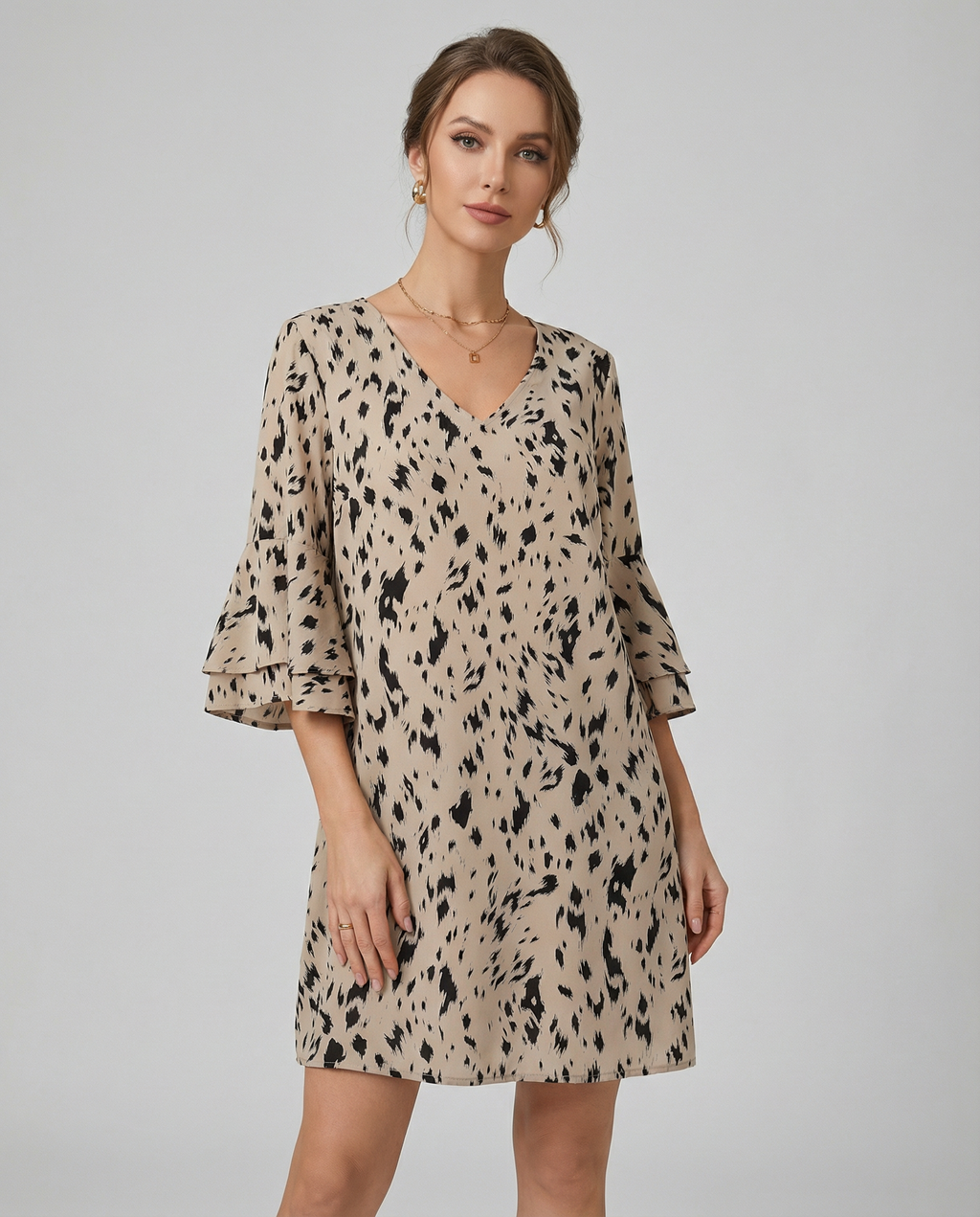 Women's Animal Print Mini Dress - Playful Flare Sleeves