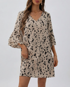 Women's Animal Print Mini Dress - Playful Flare Sleeves