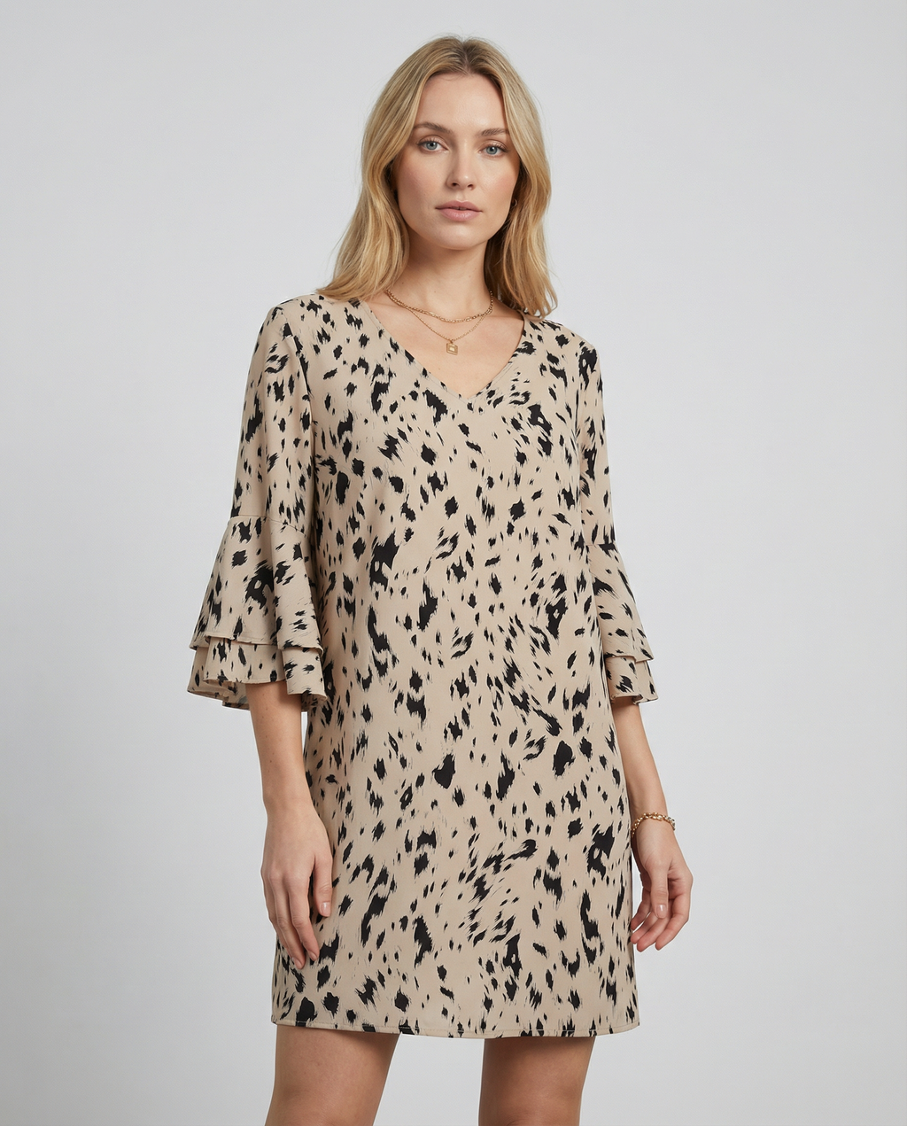 Women's Animal Print Mini Dress - Playful Flare Sleeves