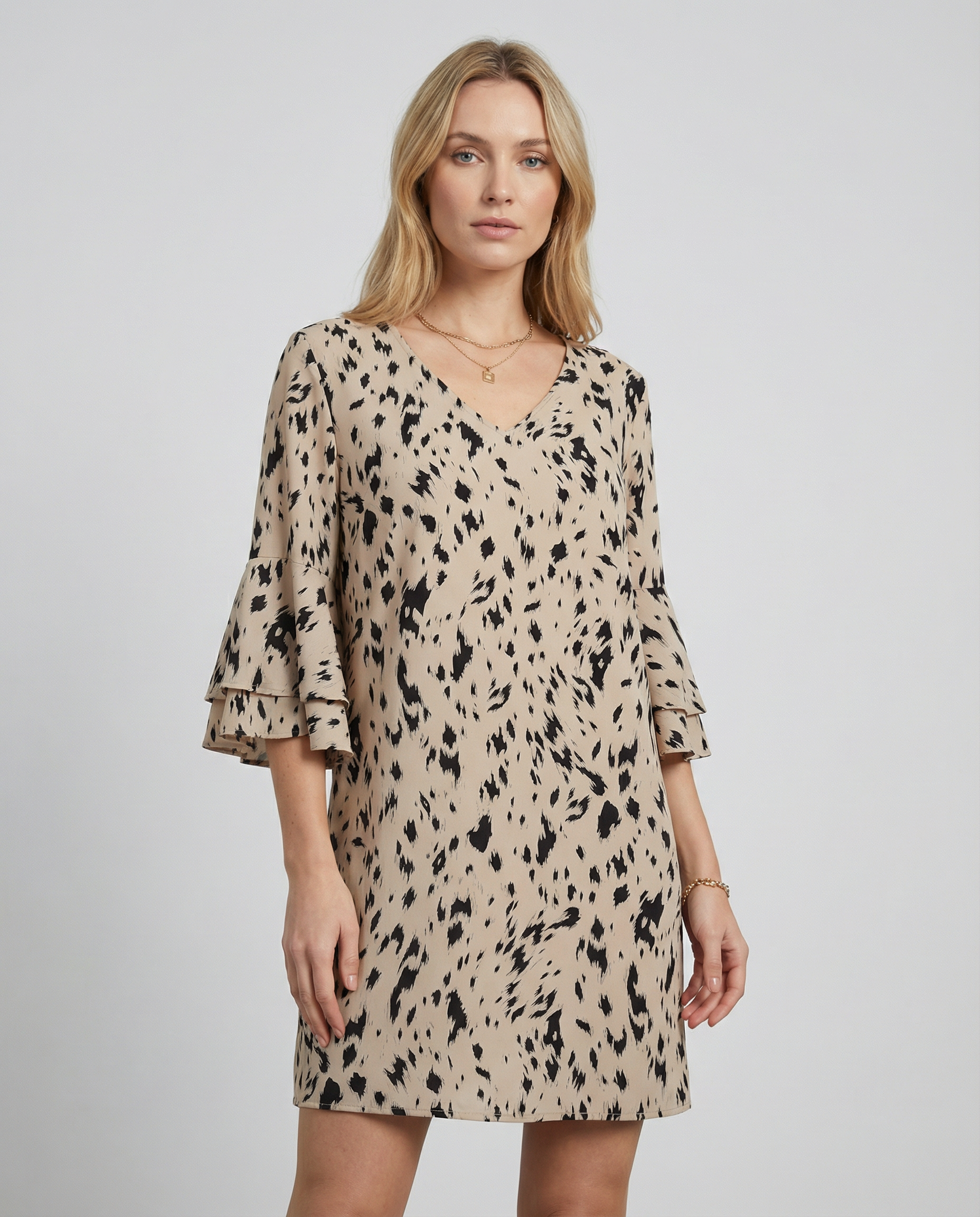 Women's Animal Print Mini Dress - Playful Flare Sleeves