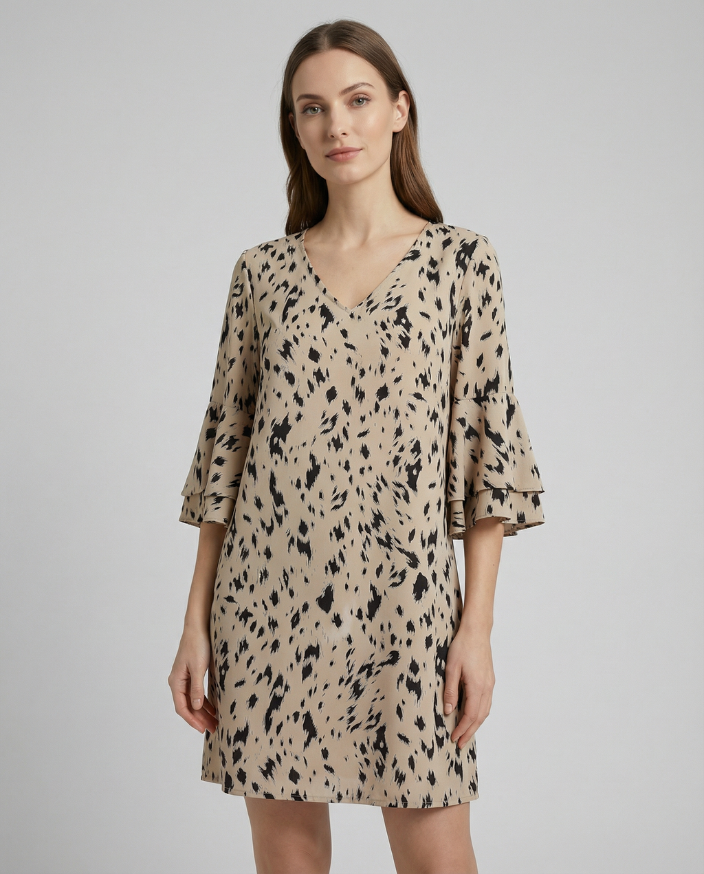 Women's Animal Print Mini Dress - Playful Flare Sleeves