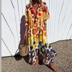 Women's Floral Painted Maxi Dress - Vintage Puff Sleeve A-Line