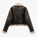 Women's Aviator Winter Jacket with Shearling Collar and Belted Hem