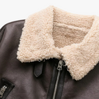 Women's Aviator Winter Jacket with Shearling Collar and Belted Hem