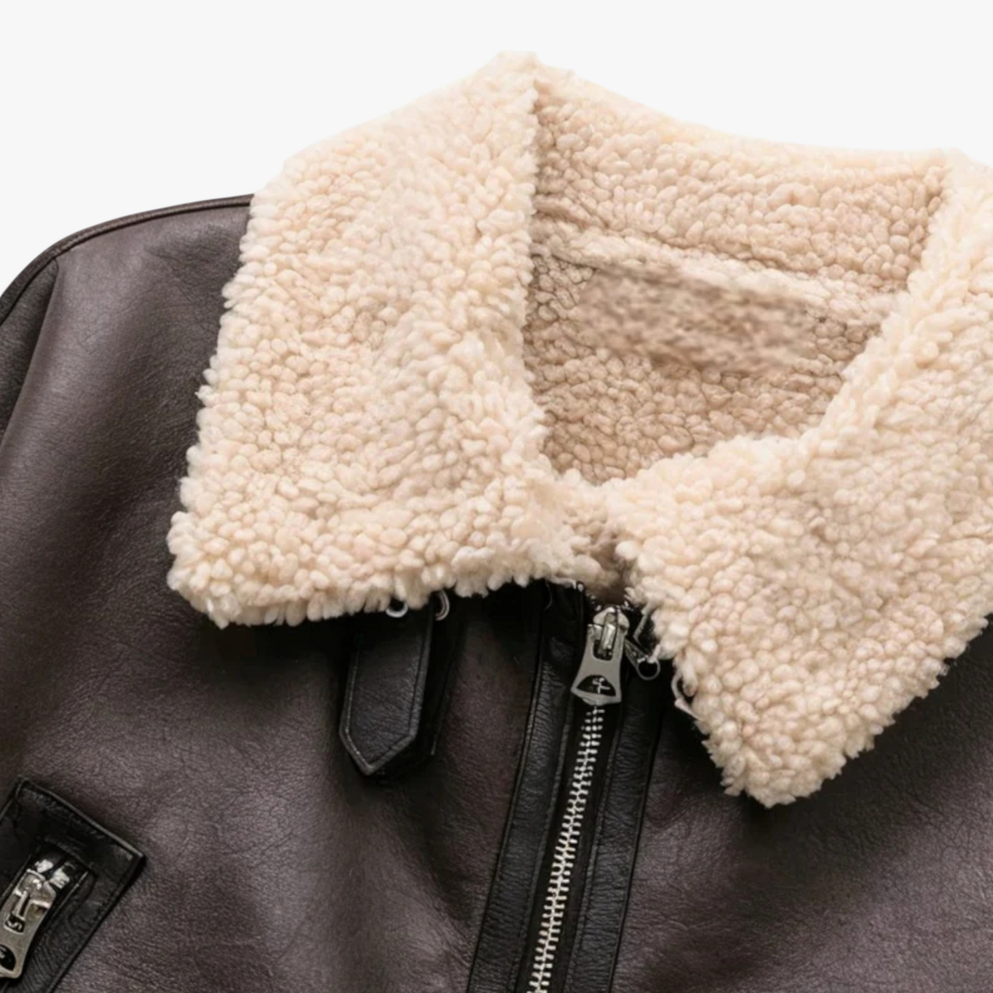 Women's Aviator Winter Jacket with Shearling Collar and Belted Hem