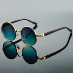 Men's Round Sunglasses - Gold Frame Teal Lens Shades