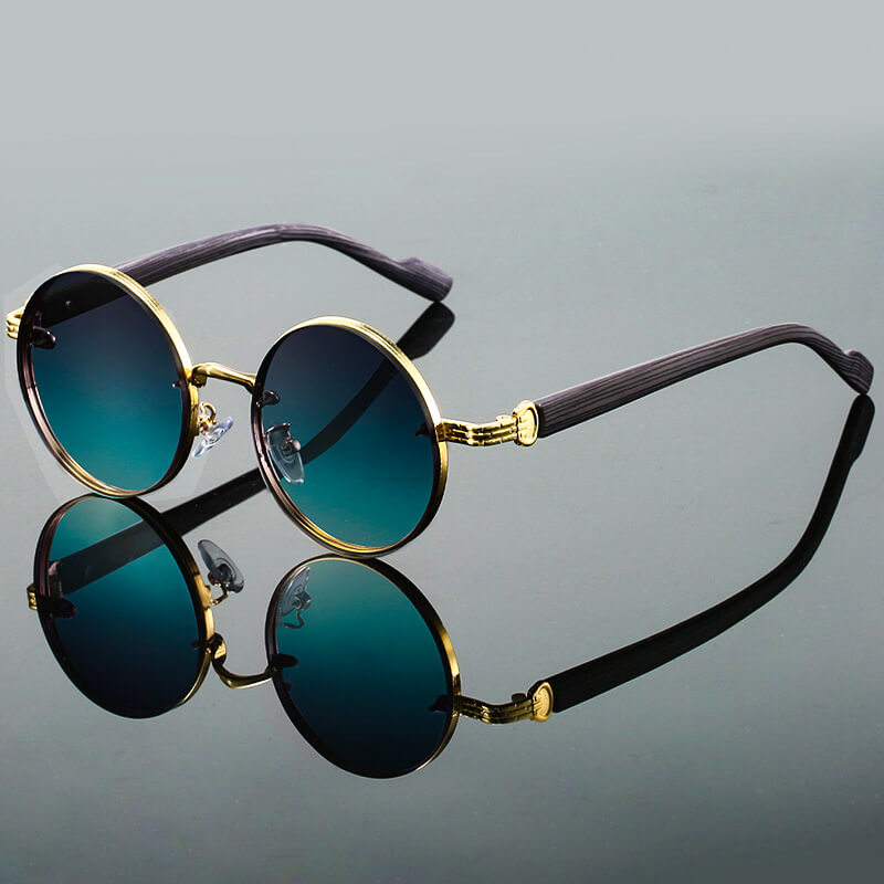 Herren Runde Sonnenbrille - Goldfarbener Rahmen Türkisfarbene Gläser